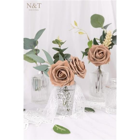Brown Roses Artificial Flowers 25pcs Fake Flowers Bulk Perfect DIY Fall Wedding - Picture 2 of 6